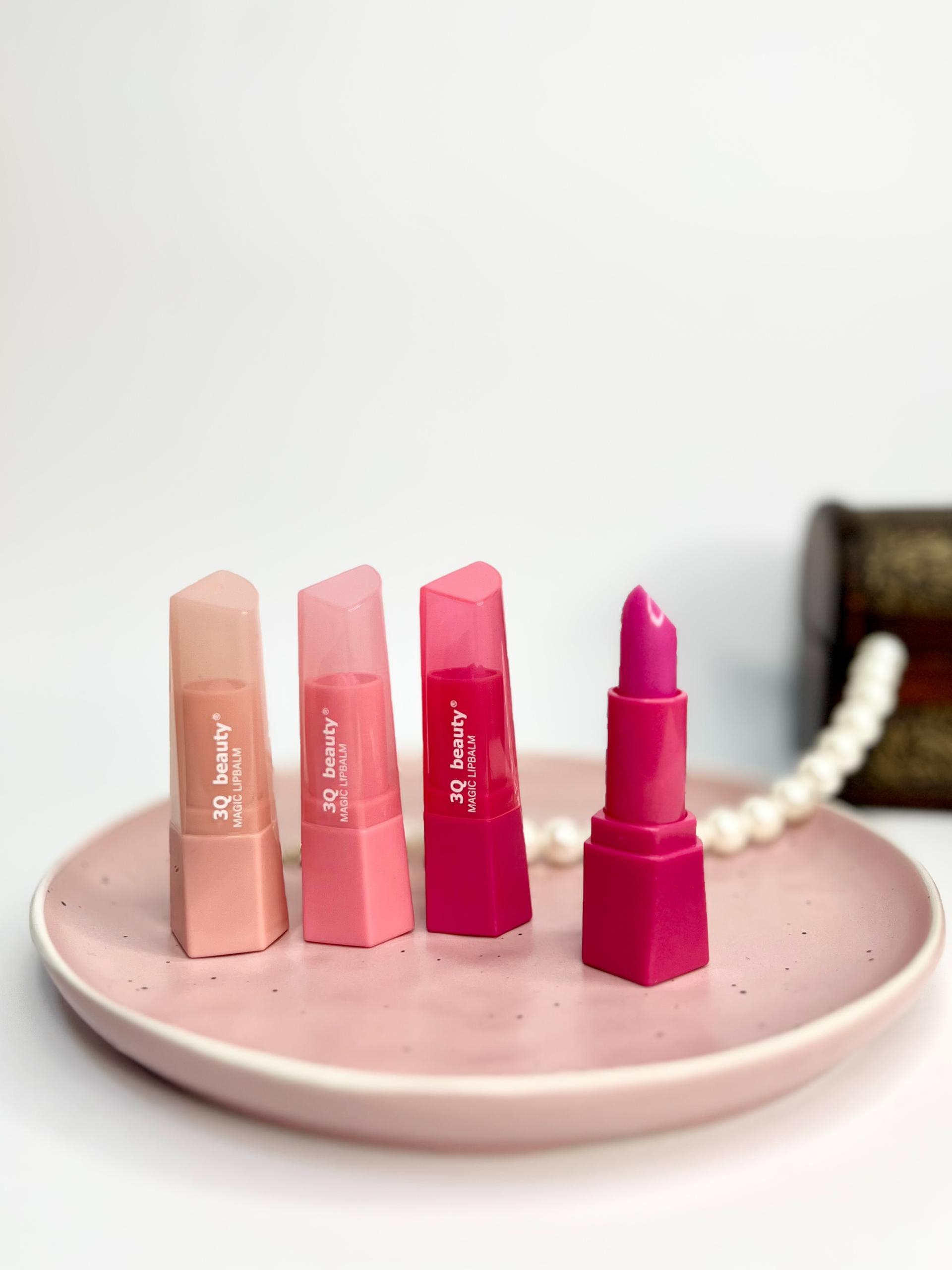 بالم لب حرارتی (صورتی نچرال)مرطوب کننده و ابرسان لب برند 3Q beauty